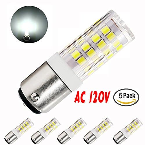 McDen Dimmable Ba15d 5W Double Contact Bayonet Base LED Bulb 120 Volts JD Type Ba15d 45W T4 Halogen Replacement Bulb for Chandelier Crystal Ceiling Lamp Light Daylight White 6000K (Pack of 5)