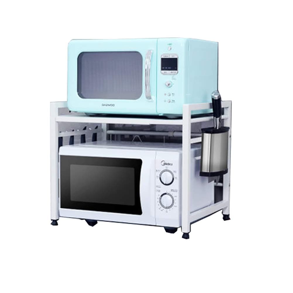 Single Layer Stainless Steel Microwave Oven Rack, Telescopic Design Easy to Assemble Strong Load Bearing Capacity Kitchen Counter (Color : White)