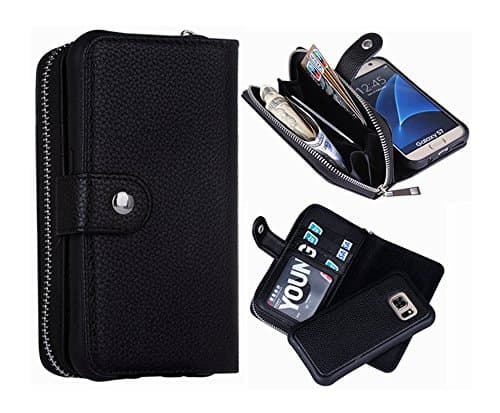 Galaxy S8 Wallet Case, Detachable S8 Case PU Leather Zipper Wallet Purse with Card Holder Coin Cash Storage Removable…