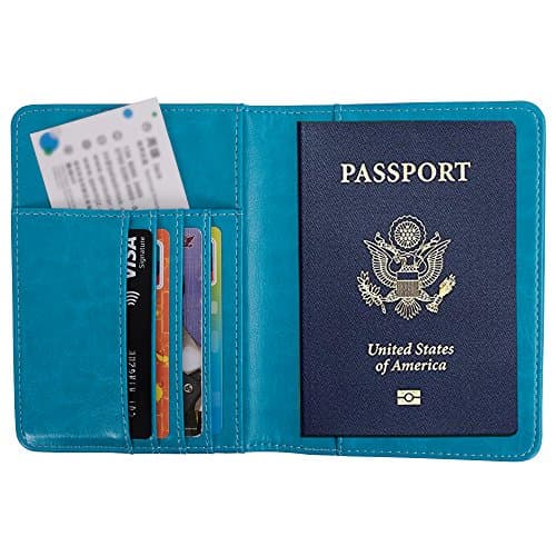 Passport Holder RFID Blocking Case Cover Securely Holds Passport, Boarding Passes, USA-Sky Blue