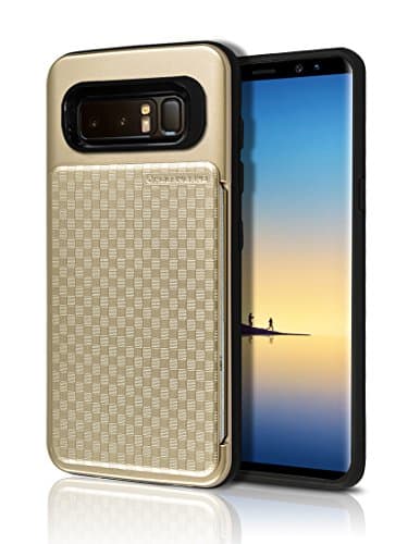 Note 8 Push Hidden Wallet Case [Card Slot] [Heavy Duty] [Slim Fit] [Textured Grip] Dual Layer Hybrid Tough Shield Drop Protection Back Bumper Hard Holder Cover Samsung Galaxy Note8 (Gold)