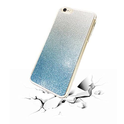 iPhone 6 6s Plus Glitter Cute Phone Case, Boy Bling Bling Diamond Rhinestone Thin Soft Protective Sparkly Luxury for Apple - Half Sky Blue Gold