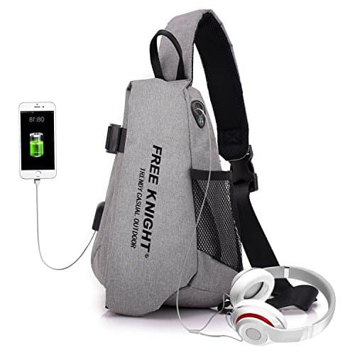 Sling Chest Bag Shoulder Backpacks Triangle Rucksack with USB Charging Port for Outdoor Hiking Casual Men Women