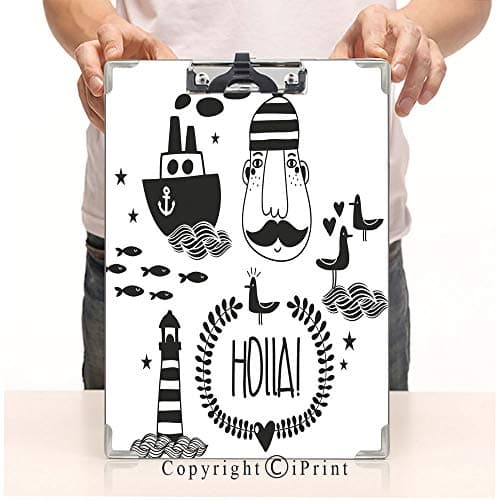 Print Clipboards Office Document,Clipboards Low Profile Clip,Writing Board,Paper Clip,Collection with Romantic sea Life Characters