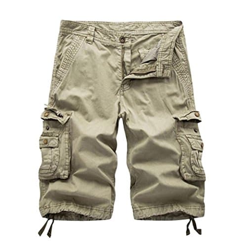 Men's Pants - Limsea Multi-Pocket Versatile Twill Cargo Capri Shorts Active Normal Waist Loose