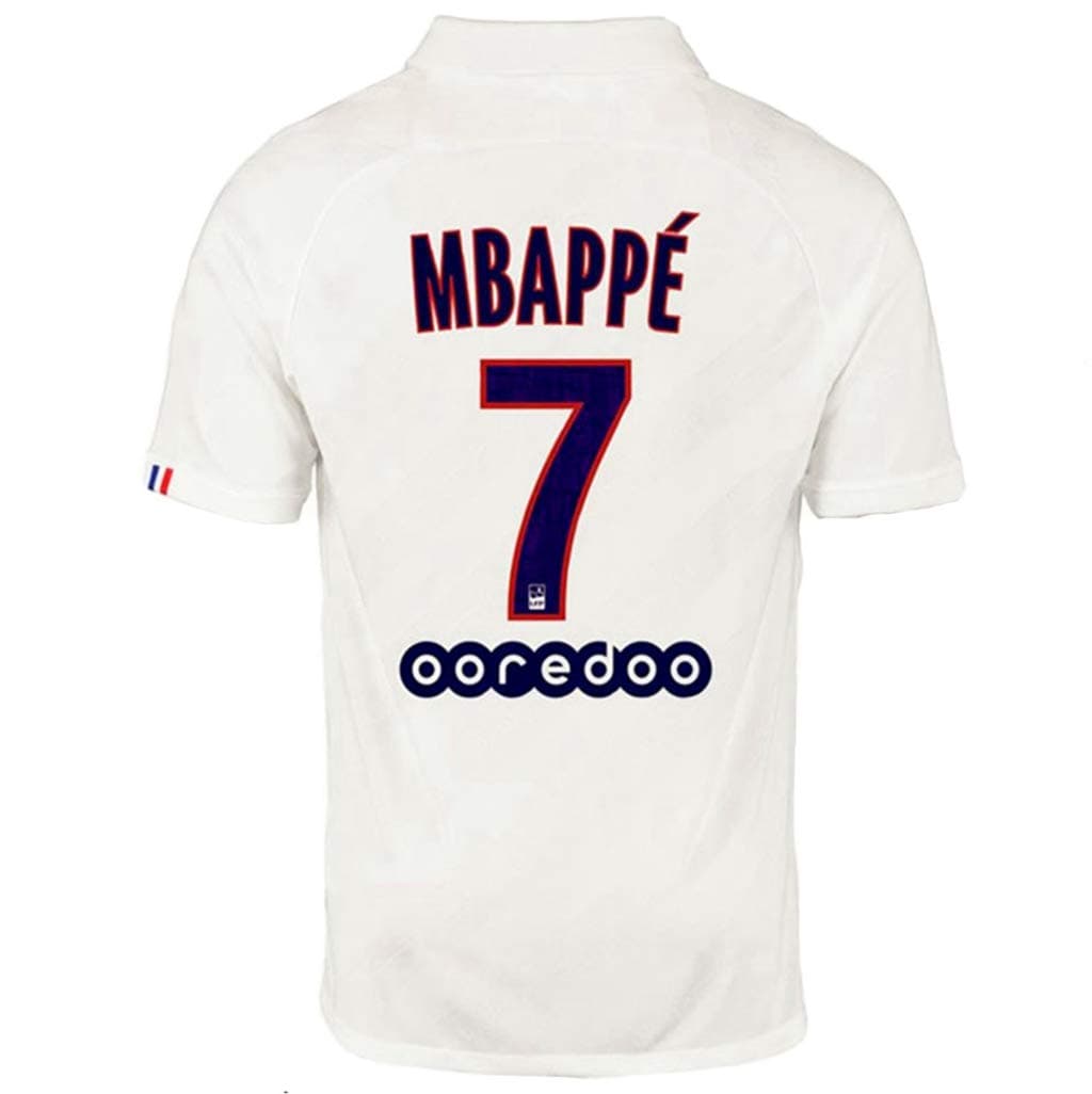 PSGTN Paris St Germain Second Away 7 MBAPPE 2019/2020 Season Mens Soccer Jersey White (S-XXL)
