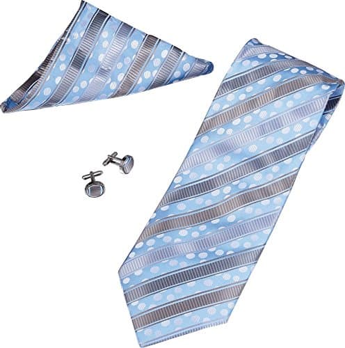 SuperCuffs Men's Ethan Stripe Pattern Tie, Cufflinks and Pocket Square Gift Set Regular Blue/Gray