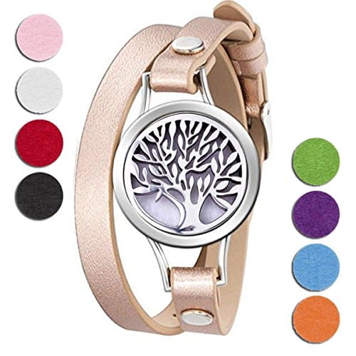 25Mm Aromatherapy Oil Diffuser Locket Bracelet Leather Band With 8 Color Pads-Black（Sytle2）