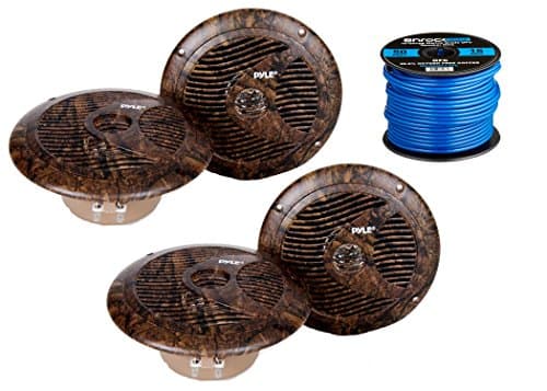 4X Pyle Marine 4" 2-Way Waterproof Black LED Low Profile Slim Style Speakers, 16-Gauge 50 Foot Tinned Speaker Wire