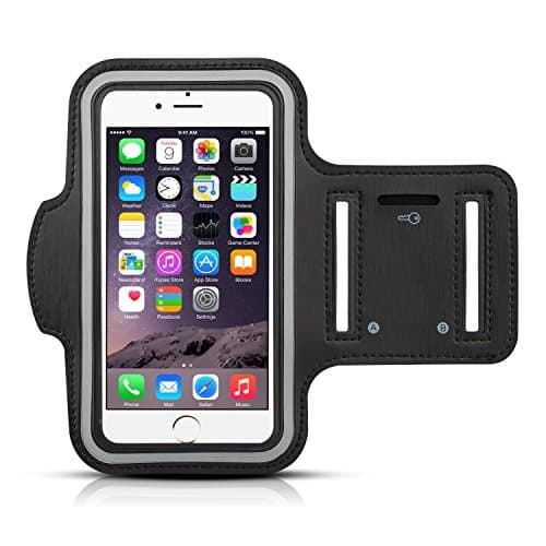 iPhone 6 Armband,easy Fitting Armband - Featured with Scratch-resistant Material, Slim Lightweight, Dual Arm-size Slots (For Small and Large Arms), Sweat Proof and Key Pocket, Also Fits with iPhone 4/4s/5/5c/5s/6 and iPod (Black)