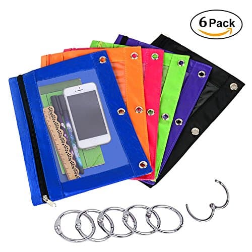 6 Set-3 Ring Pencil Pouch for Binder, Zippered Pen Holder Case/Pencil Bag for Boys Girls Teens Women Men, Stationary Makeup Storage Box for Travelling Office School, Invoice Bill file Document Bag