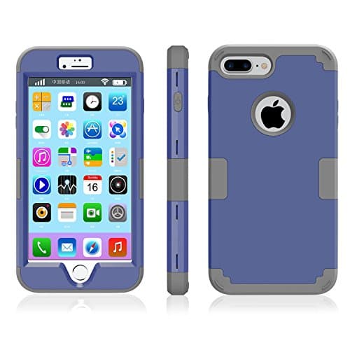 iPhone 7 Plus Case, Speedup Hybrid Heavy Duty Shockproof Full-Body Protective Cover Case 3-Piece High Impact Hybrid Defender Case for Apple iPhone 7 Plus (2016 Released) (Navy Blue + Dark Grey)