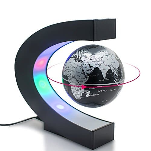 Fihco Floating Globe with LED light, C Shape Magnetic Levitation Floating Globe World Map for Home Office Desk Decoration [Black]