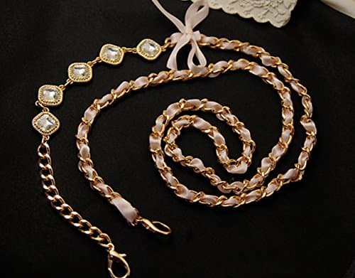 Length 43 Inch Width 8mm Metal Chain For Replacement Purse Strap / Bag / Purse Chain DIY ( 5 pcs Gem Charm ) (Golden C)