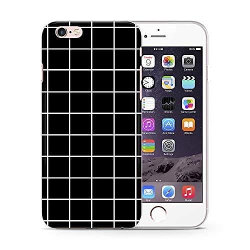 Grid Black White Geometric Lines Phone Case Cover for iPhone Gel/Rubber (iPhone 7/8, Black Grid)