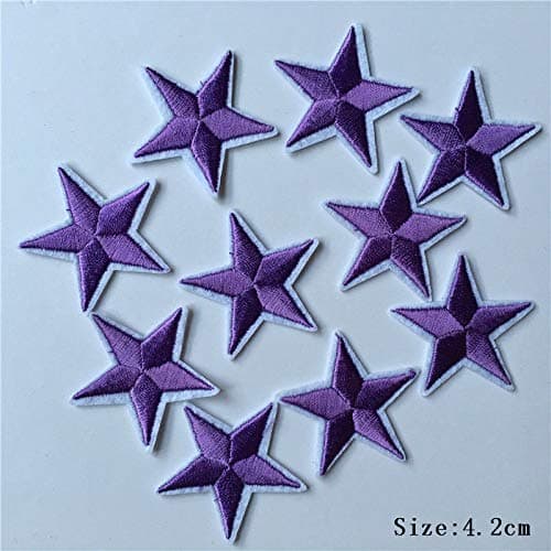 10Pcs Star Embroidered Sew Iron on Patch DIY Clothes Applique Sticker Badge - Purple longyitrade