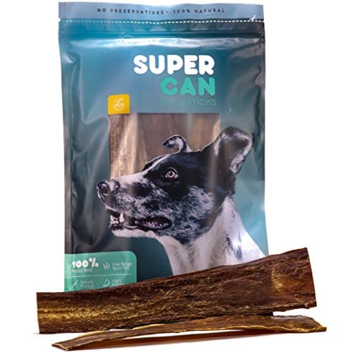 SUPER CAN BULLYSTICKS 12-inch Beef Joint Jerky Strips Dog Treats [ 10 Pack ] 100% all Natural Dog Chews. Delicious Free Range Grass Fed Premium Taffy Esophagus Chews