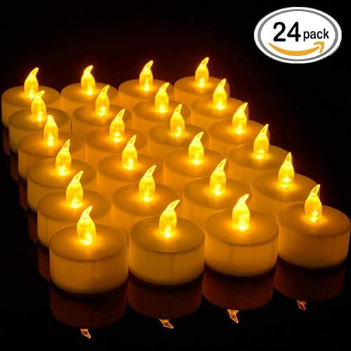 JUNPEI Battery LED tea lights,24 package, flameless tea lights, warm yellow scintillation lamp, battery powered fake candles, party，holiday, wedding decorations.