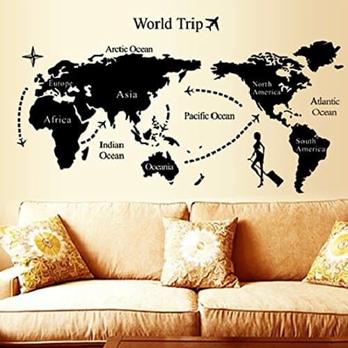 Wall Sticker World Trip Map Paper Home Decal Removable Wall Vinyl Living Room Bedroom PVC Art Picture Murals Waterproof DIY Stick for Adults Teems Childres Kids Nursery Baby