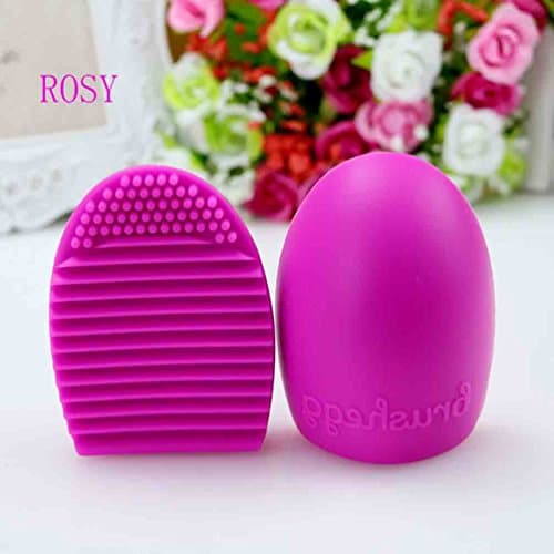 Makeup Brush Cleaner Squeegee Silicone Brush Egg Scourer Scrubber Board Hand Cosmetic Cleaning Tools 2 Pack(Rosy)
