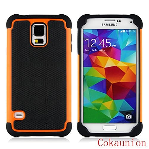 Samsung S5 case,galaxy S5 case,CUNNEW[Non-slip][Shockproof][PC+TPU][Two-in-one][Football lines]Dual Hard External Shell and Soft Internal Silicon Protection Inlay protective jacket. (Orange)