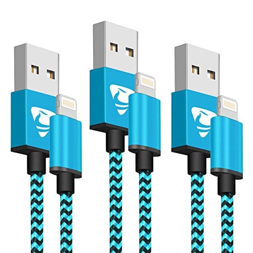 iPhone Charger Cable Founus Lightning Cable 6FT- 3Pack Nylon Braided Charging Cord for iPhone x/8/7/6/5/se,iPad and More(Blue)