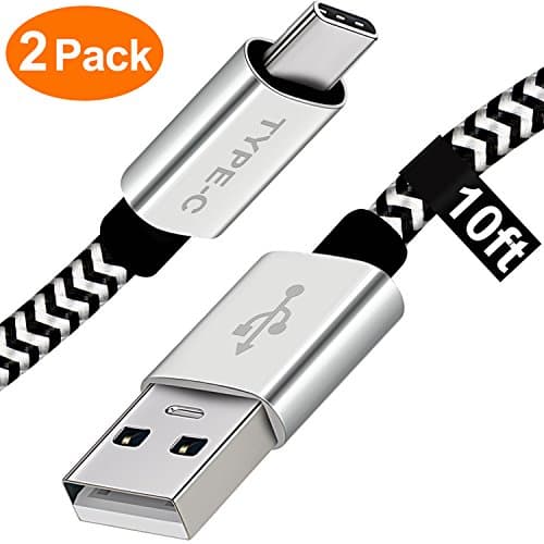 Charging Cable for Google Pixel 2 XL,Moto Z Z2,Samsung Galaxy S9 Note 8, Extra Long (2Pack 10ft) USB Type C Fast Charger Cable Durable Nylon Braided Cord for Galaxy S8 S9 Plus,LG V30 G6,Car Charger