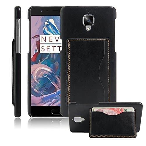 Pacuwi Kickstand Hard Case Cover PU Leather Shockproof Protective Case for OnePlus 3/ 3T (Black)