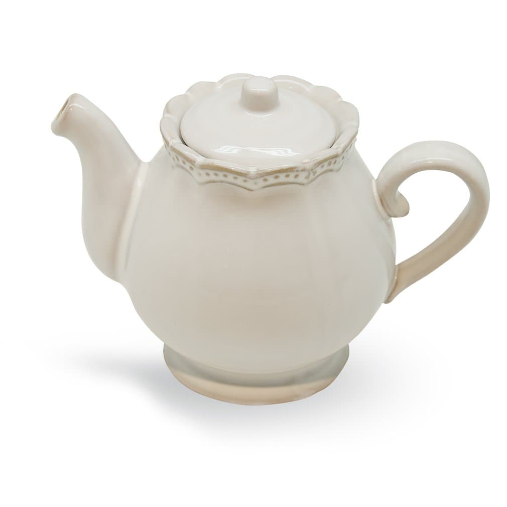 Vintage White Teapot 16oz with Embossment Design