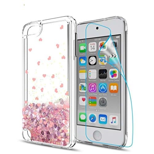 iPod Touch 6 Case,iPod Touch 5 Liquid Case with HD Screen Protector for Girls,Aree Shiny Glitter Bling Quicksand Clear TPU Protective Phone Case for Apple iPod Touch 6th / 5th Generation Rose Gold