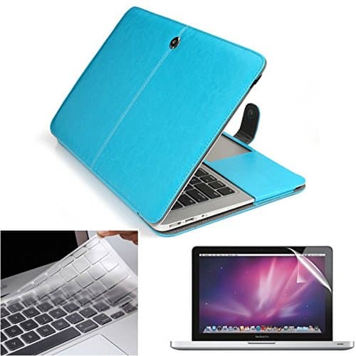 3IN1 Kit PU Leather Cover Case + Keyboard Cover + Screen Protector for Macbook Air 13 - Skyblue