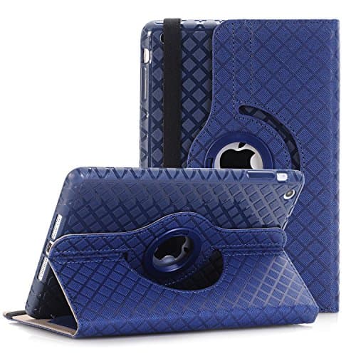 QBeau Apple Ipad Mini 1 2 3 Case Cover 360 Degree Rotating Stand PU Leather Protective Flip Folio Detachable Soft Silicone Rubber Cover for Apple Ipad Mini 1/2/3 with Card Slot,Navy Blue