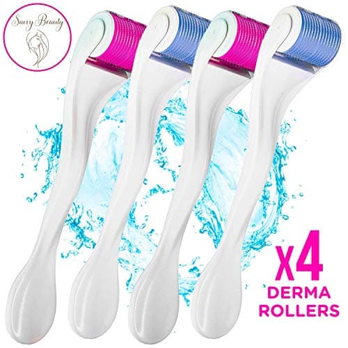 4 Pack - Premium Derma Rollers | 540 Titanium Micro Needles (.25mm) | Face & Body Microneedle Roller Kit | Safer & More Effective Than Microdermabrasion | Includes 4 Storage Cases
