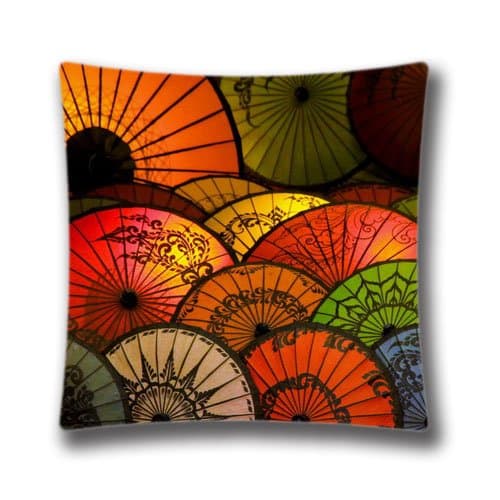 Pop Home Home Decor Cotton & Polyester Throw Pillow Cushion Covers Bed and Couch Japanese Umbrellas Pillowcase 18" x 18" Inch (45x45 Cm)