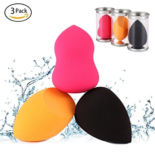 Makeup Sponge Set for Powder, Concealer and Foundation Cream or Liquid Application Cosmetic Blending Soft Latex Free Vegan Sponges (3Pcs, Black &amp; Orange &amp; Pink)
