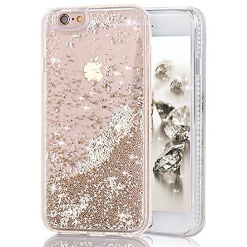iPhone 6 6S Quicksand Liquid Case, Surpriseyou 3D Creative Bling Shine Glitter Sparkle Liquid Adorable Flowing Floating Moving Sand Case for iPhone 6 &amp; iPhone 6S (1Gold Beads)