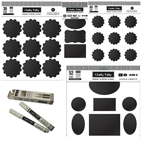 Chalky Talky Mason Jar Label Bundle - 124 Reusable Mason Jar Labels, 2 Size Liquid Markers, Free 52 Pack of Craft Labels
