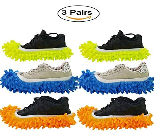 TiLarry 3 Pairs Mop Slipper Shoe Cover , Multi Function Washable Reusable Microfiber Foot Socks Mop Slippers Floor Cleaning Shoes for Bathroom, Office, Kitchen, House Polishing Cleaning