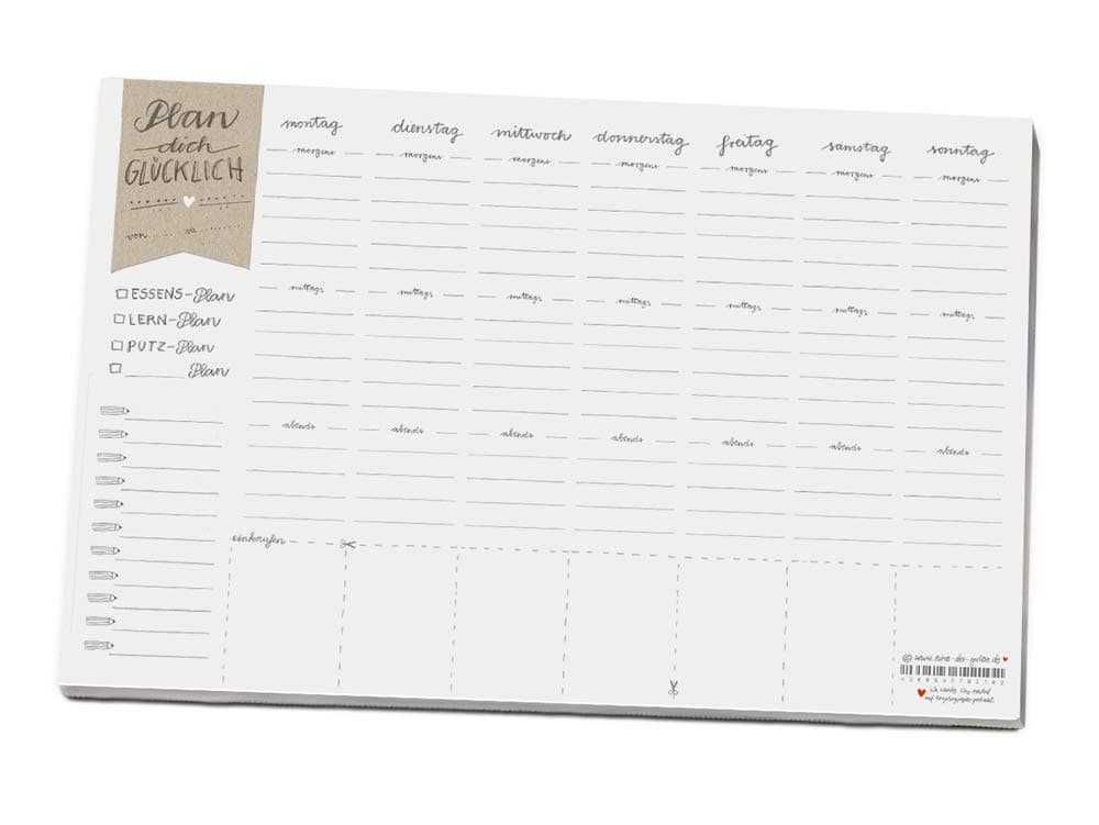 A4 Weekly Planner Plan You Happy, Great as a Desk Calendar, Food Plan, Organiser for to-dos and tasks, Versatile Weekly Plan, White, Plain, Calligraphy, Tear-Off pad, Diary and Accomplishments