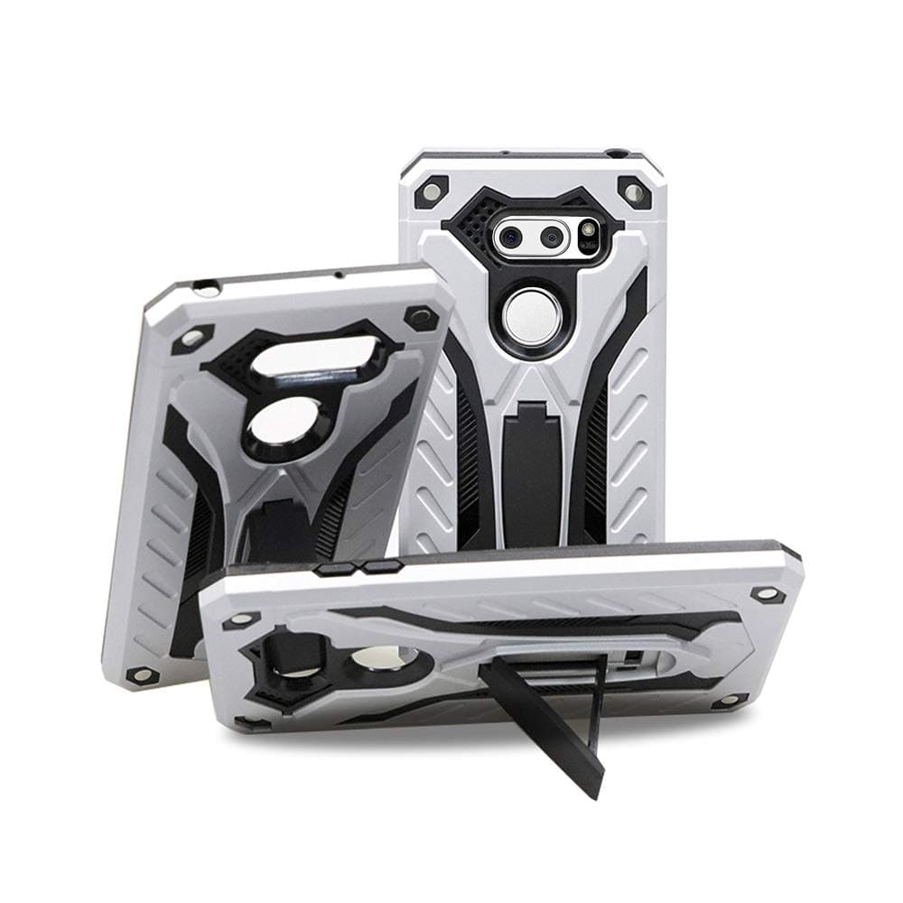BaLeeLu Phone case Compatible with LG V35 ThinQ Case/LG V30 Case/LG V30 Plus(V30+)/LG V30S [Phantom Knight Armor] Stand Hard Rugged Cover Silicon Phone Protect Case (Silver, LGV30/V35)