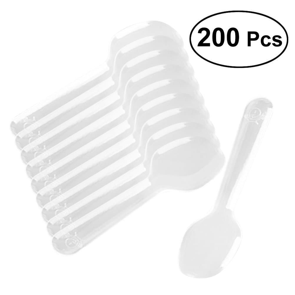 BESTOMZ 200pcs Mini Transparent Plastic Spoons Disposable Flatware Spoons for Jelly Ice Cream Dessert Appetizer