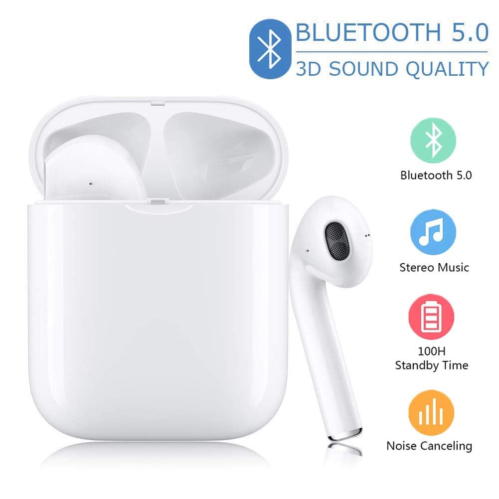Wireless Earbuds, Bluetooth 4.2 Headphones True Wireless HD Stereo Sound Earbuds, in-Ear Headset 24h Playtime with Built-in Microphone Portable Charging Case, for Apple Airpods Android/iPhone