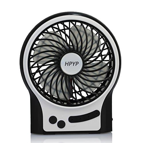 HPYP Portable Mini USB Electric 3-Speeds Personal Desktop Table Fan - 4.5"inch Vanes Fan Rechargeable Battery with LED Light Function (Black)