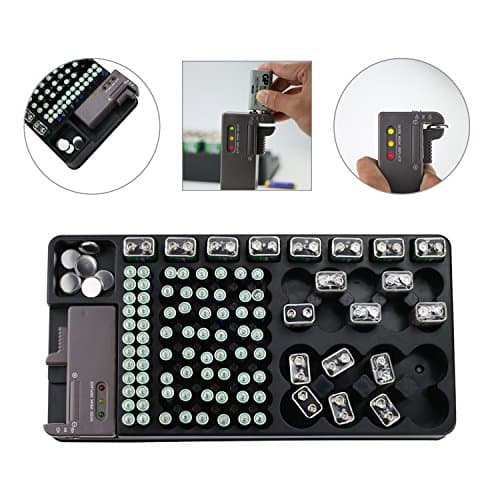 Battery Organizer Storage Rack with a Removable Battery Tester Holds 120 Batteries Various Sizes (120-holder)