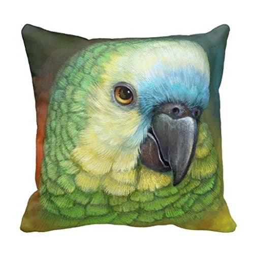 Blue Fronted Amazon Parrot Realistic Painting Throw Pillow Case 18x18 Square Decorative Throw Pillow Case Cushion Cover
