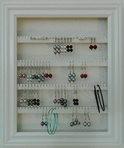 Earring Holder - Holds 75 pair - Made with an 8" x 10" Picture Frame - Lucky Day Designs - Available in 7 Colors - White