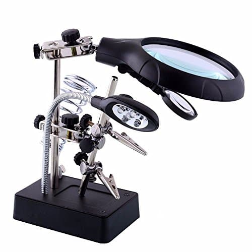 Srate 5 LED Magnifier 2.5X 7.5X 10X 3rd Hand Soldering Iron Stand for Reapiring
