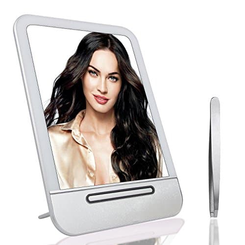 CarBoss Lighted Makeup Mirror - Touch Pad 29pcs LED Lights Travel Vanity Mirror with Stainless Steel Tweezers Bonus, USB Powered Desktop LED Cosmetic Beauty Mirror with 3-Level Dimmer (Silver)