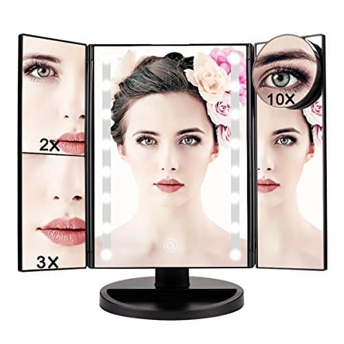 Lighted Vanity Makeup Mirror - 1X/2X/3X/10X Magnification, 16Led Lights with Touch Screen and 180-degree Adjustable Stand, Battery Operated and USB Charging