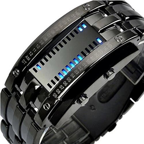 winter Multi-function Retro Style Waterproof Sports Digital LED Stainless Wolfram Steel Binary Number Men's Wrist Watches Black by winter plum
